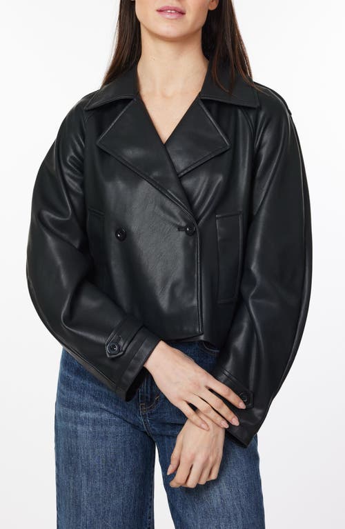 Habitual Faux Leather Crop Trench Coat In Black