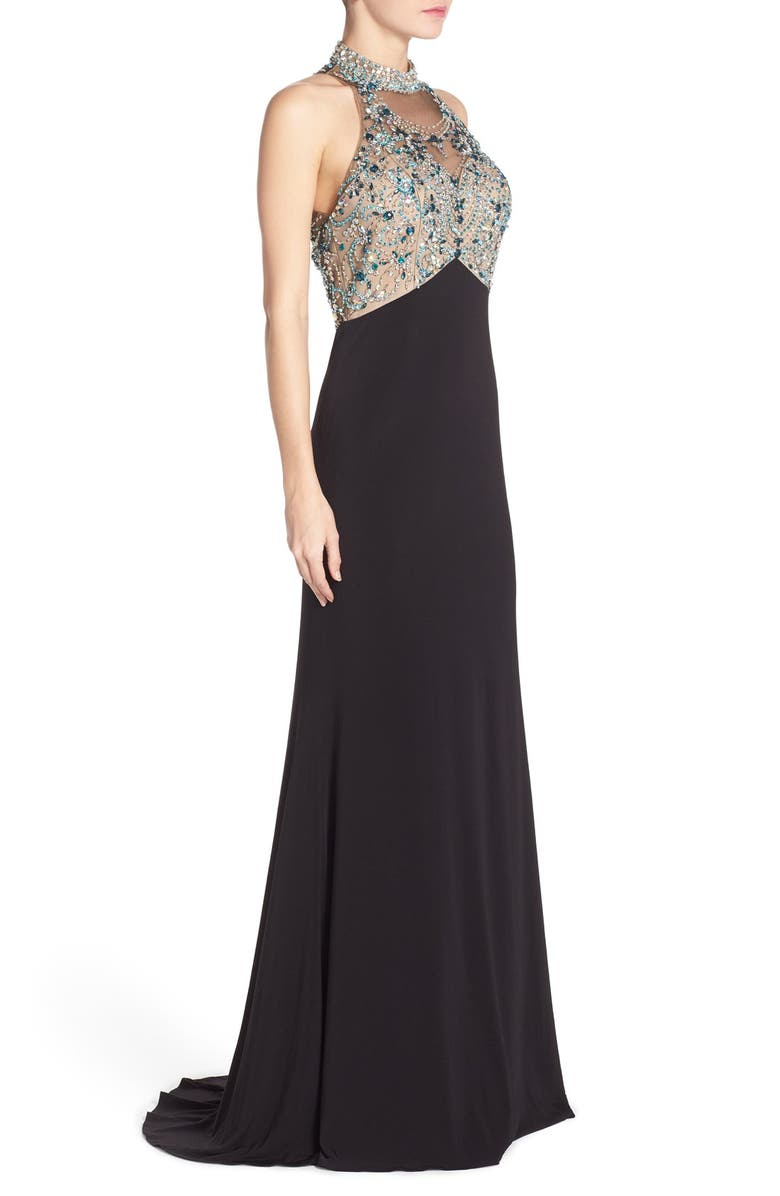 Sean Collection Embellished Mesh & Jersey Gown, Alternate, color, 