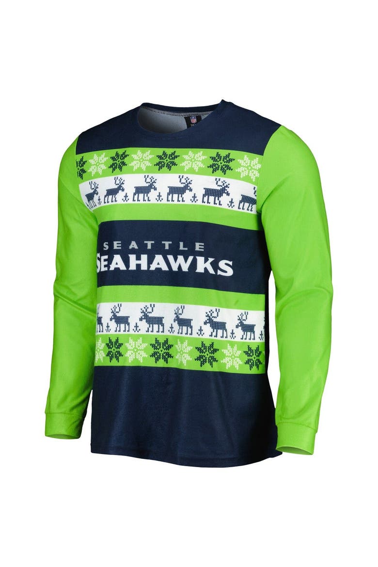 Men's FOCO College Navy Seattle Seahawks Team Ugly Pajama Set, Alternate, color, Navy