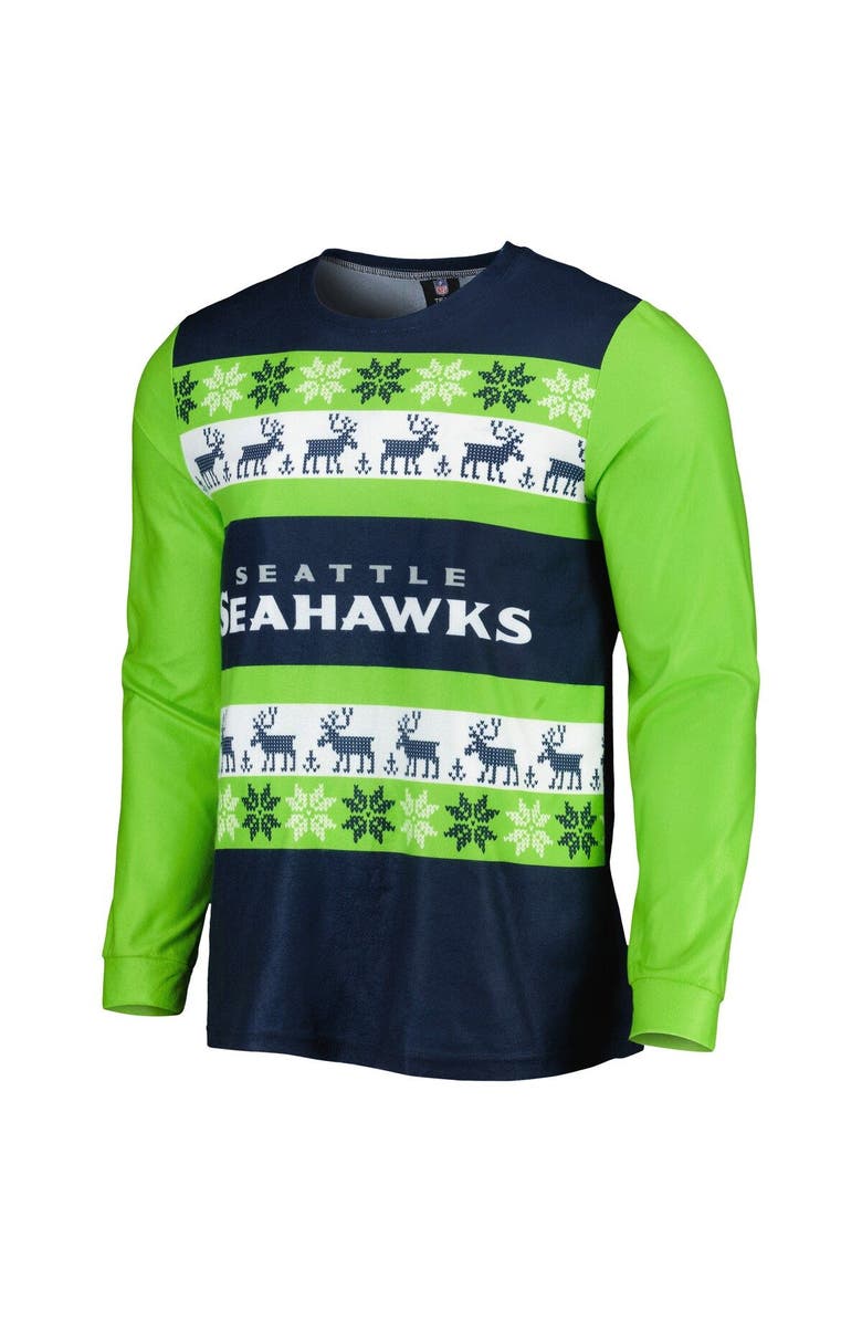 FOCO Men's FOCO College Navy Seattle Seahawks Team Ugly Pajama Set, Alternate, color, 