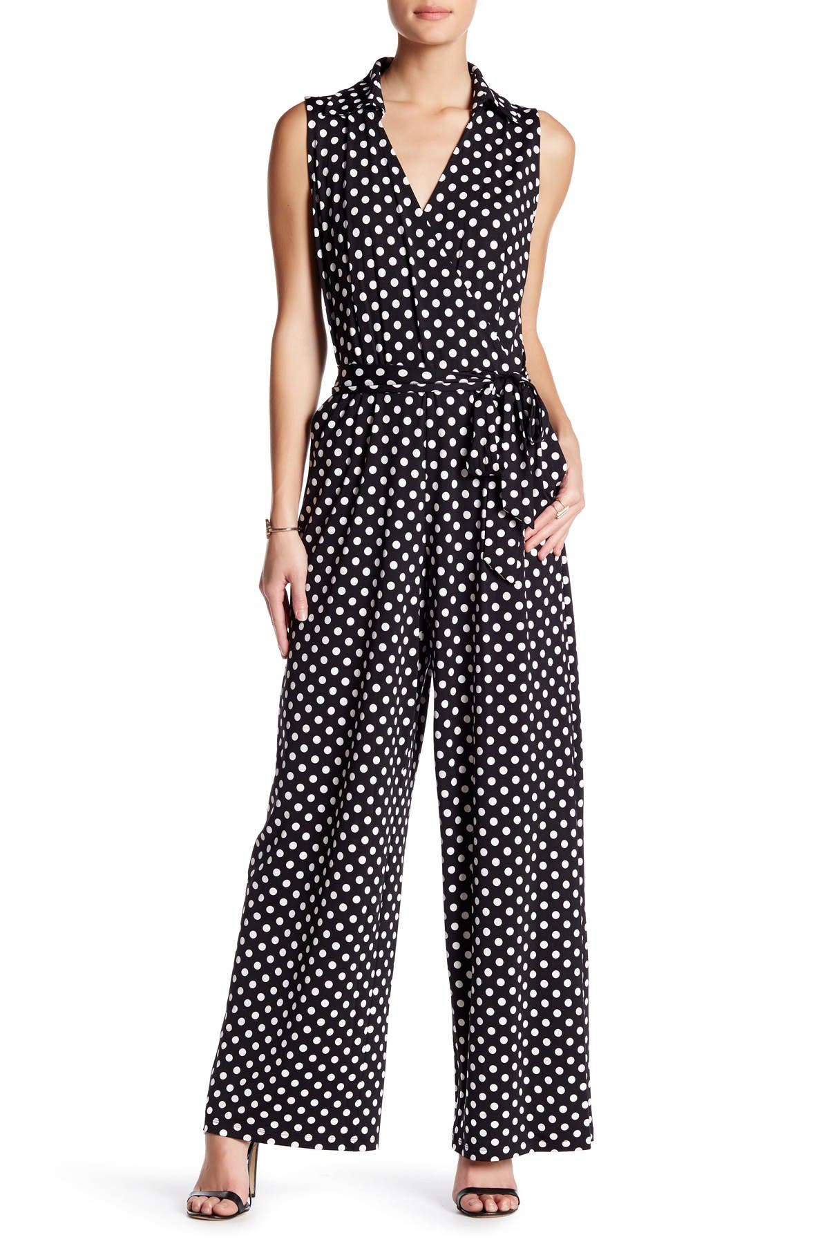 Nina Leonard Sleeveless Faux Wrap Jumpsuit