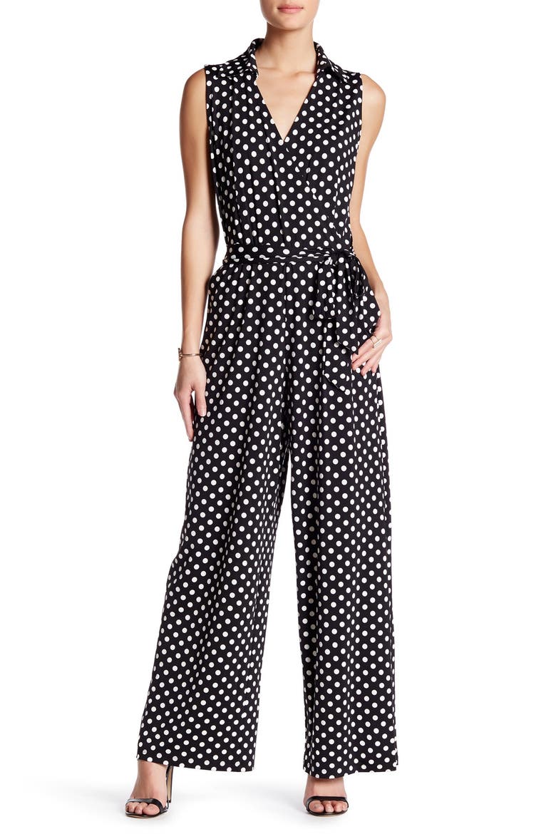 Sleeveless Faux Wrap Jumpsuit, Main, color, BLACK-IVORY