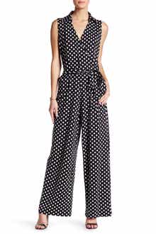Nina Leonard Sleeveless Faux Wrap Jumpsuit