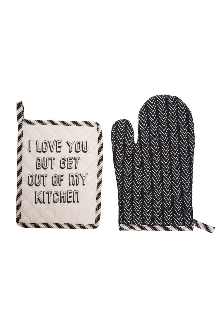 Get Out Pot Holder & Oven Mitt Set of 2, Main, color, Black