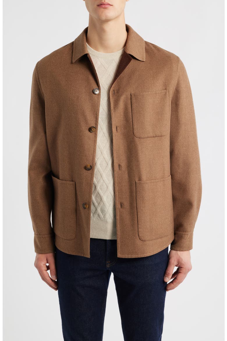 Hand Sewn Wool Blend Overshirt, Main, color, BROWN