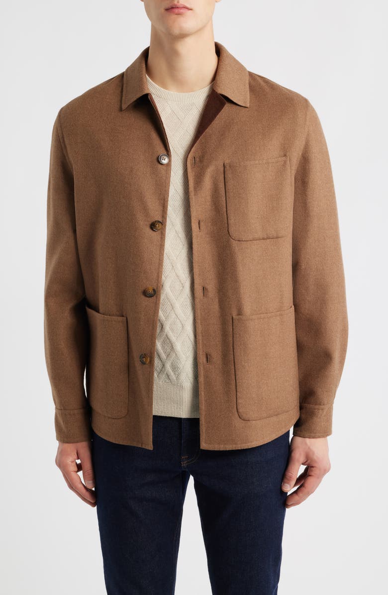 Canali Hand Sewn Wool Blend Overshirt, Main, color, Brown