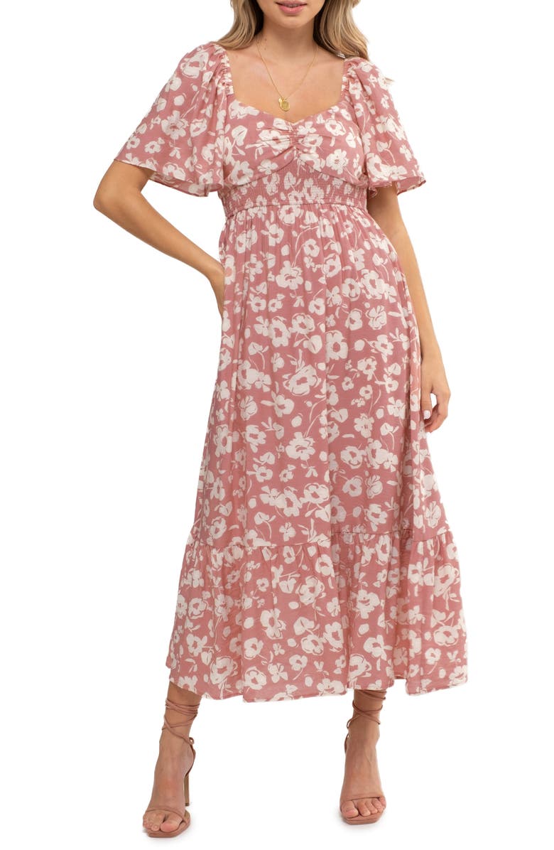 AUGUST SKY Floral Bell Sleeve Midi Dress, Main, color, 