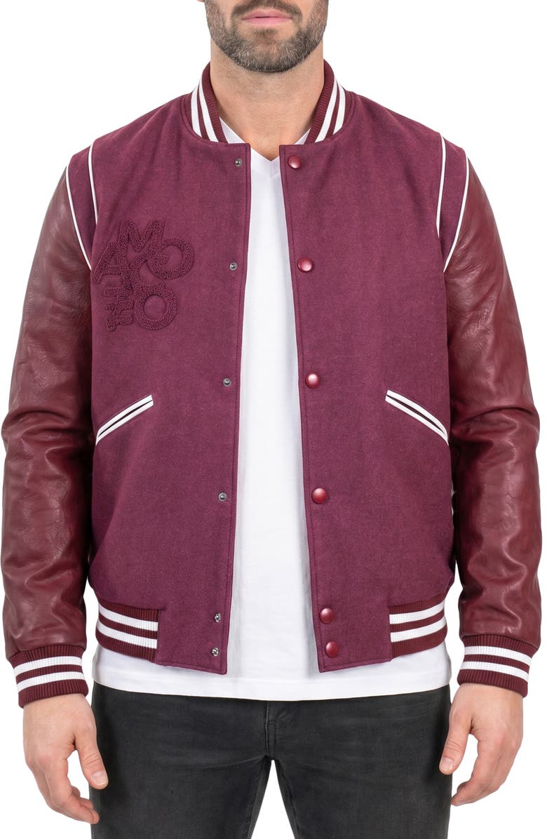 Maceoo Marthyr Leather Sleeve Varsity Jacket, Alternate, color, Red