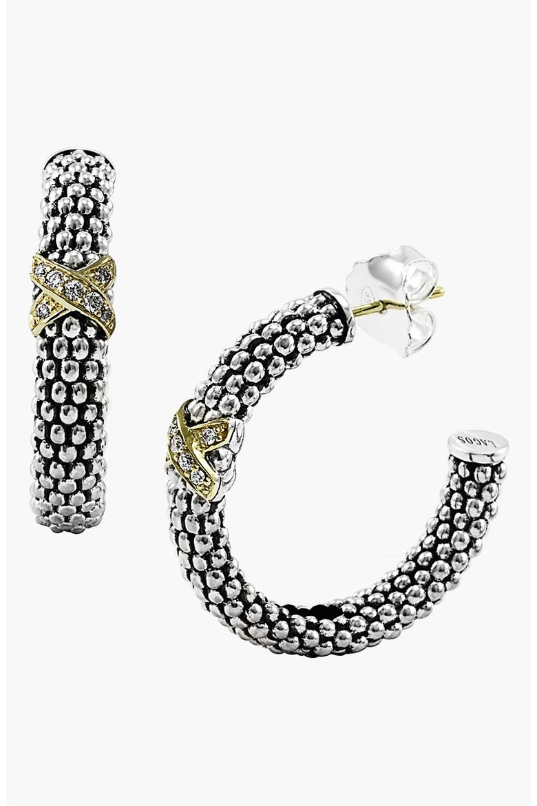 X Diamond & Caviar Hoop Earrings, Main, color, SILVER/ GOLD