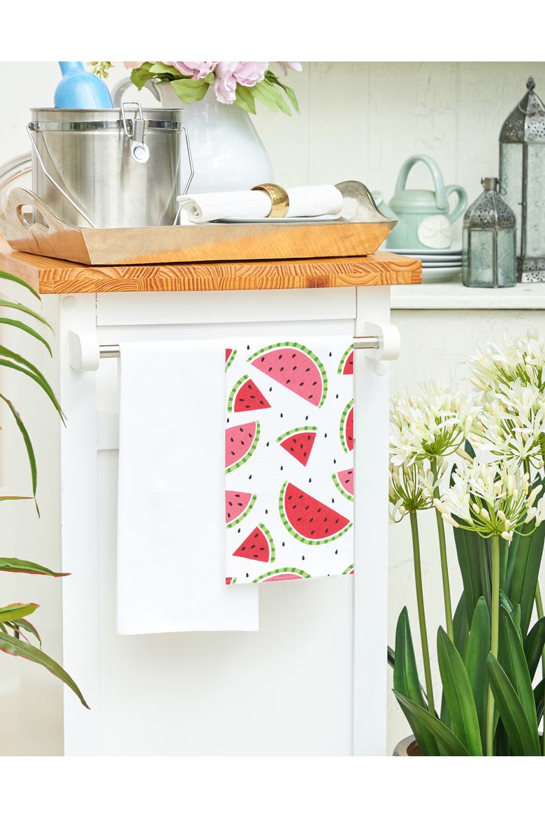 Watermelon Bite Slice Cotton Kitchen Towel, Alternate, color, Red