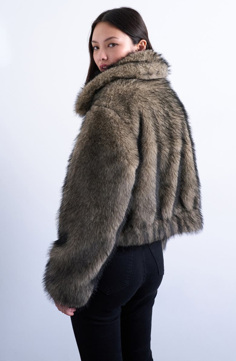 Topshop Faux Fur Bomber Jacket, Alternate, color, Beige
