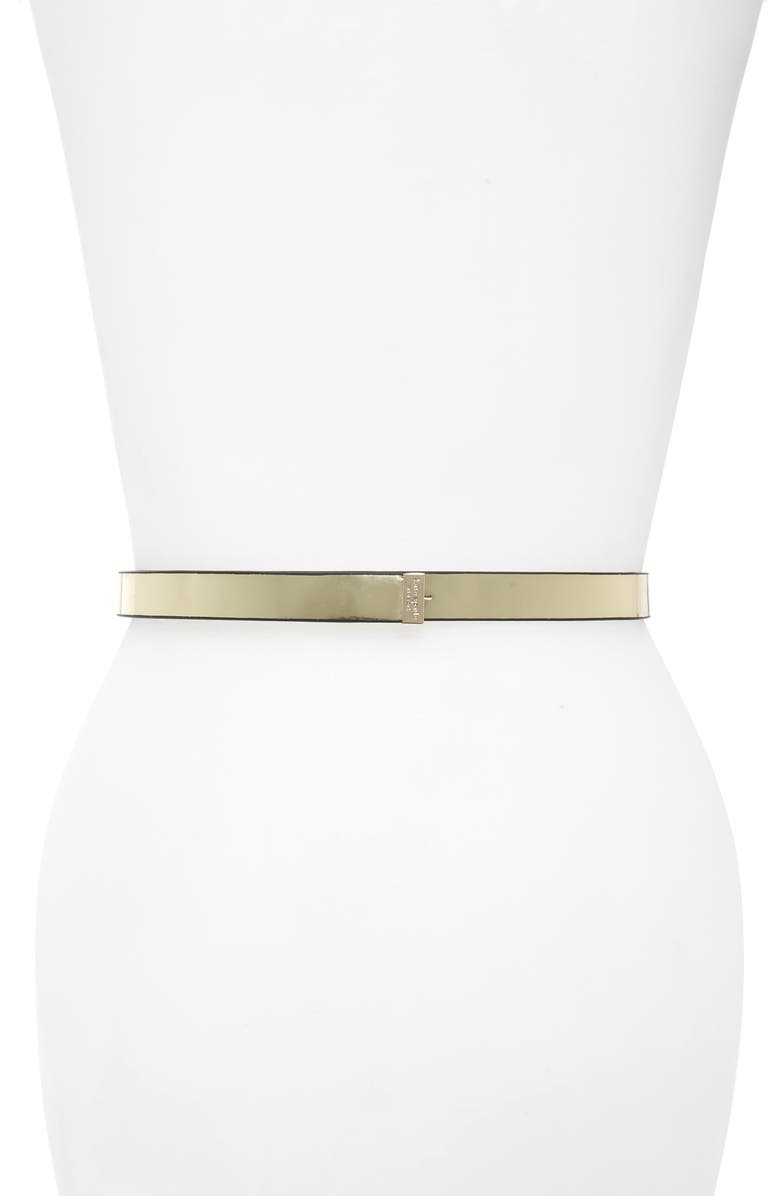 Kate Spade New York classic bow metallic leather skinny belt, Alternate, color,