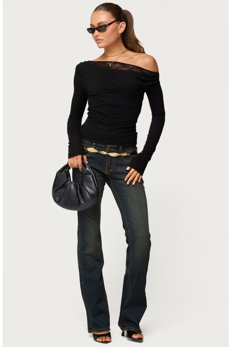 Layered Lacey Off the Shoulder Top, Alternate, color, BLACK