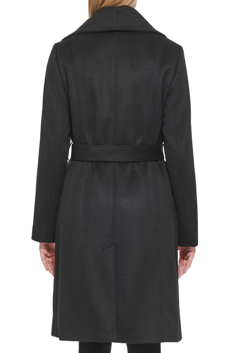 KARL LAGERFELD PARIS Asymmetrical Faux Fur Collar Long Coat, Alternate, color, 