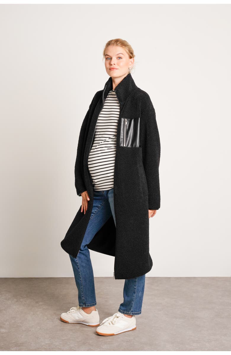 Nom Maternity Teddi Maternity & Baby Wearing Long Coat, Alternate, color, Black