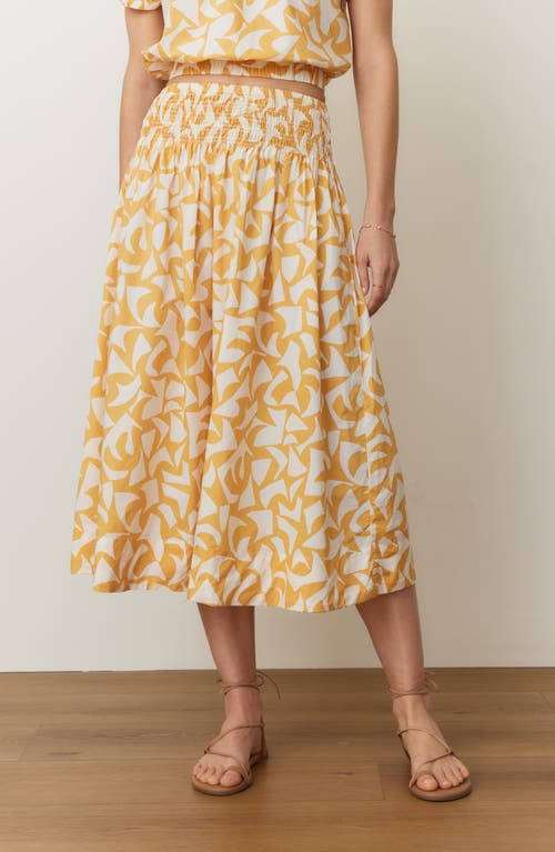 Marine Layer Bea Poplin Midi Skirt In Marigold Geo