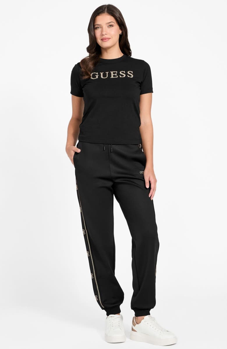GUESS Octavia Rhinestone Organic Cotton Blend T-Shirt, Alternate, color, Black