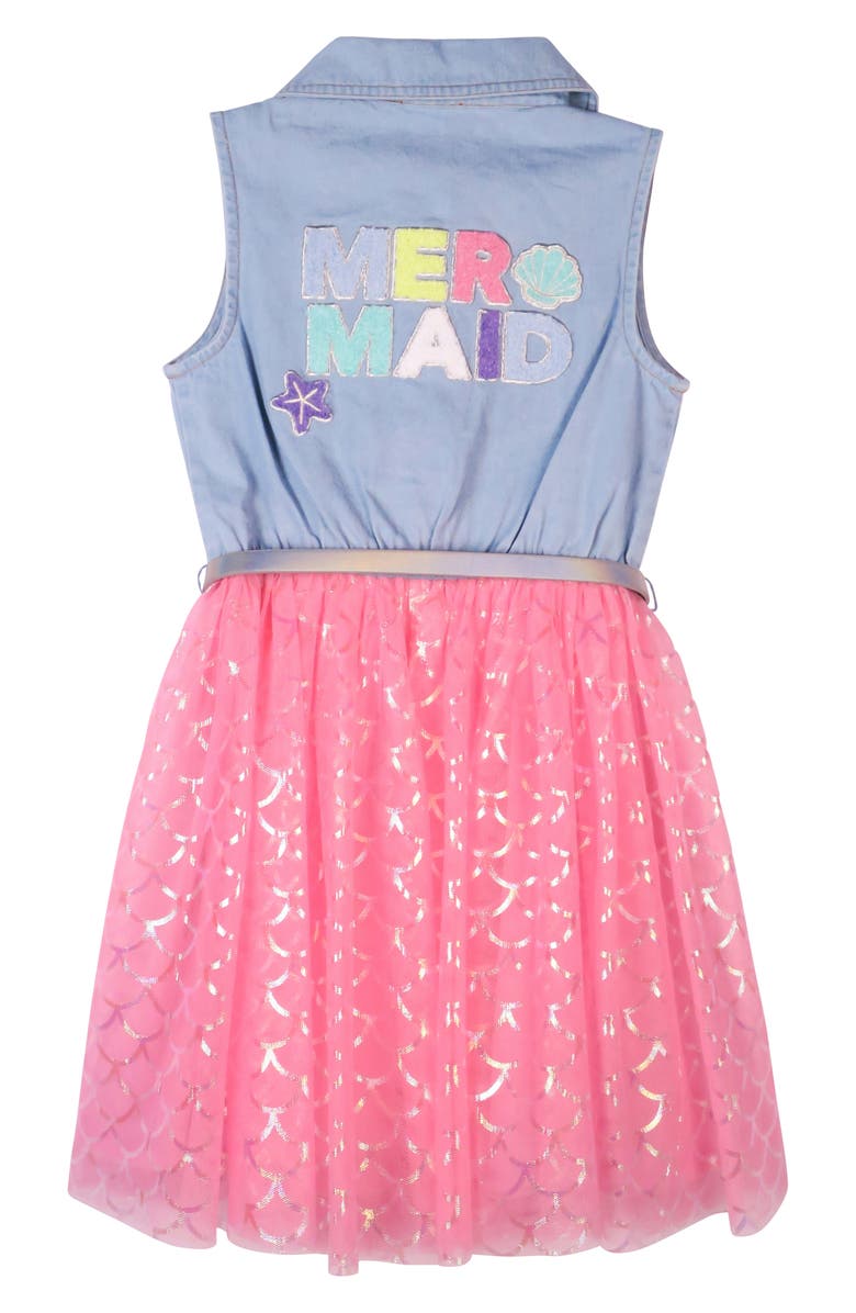 Zunie Kids' Mermaid Rainbow Foil Mesh Mixed Media Dress, Alternate, color,