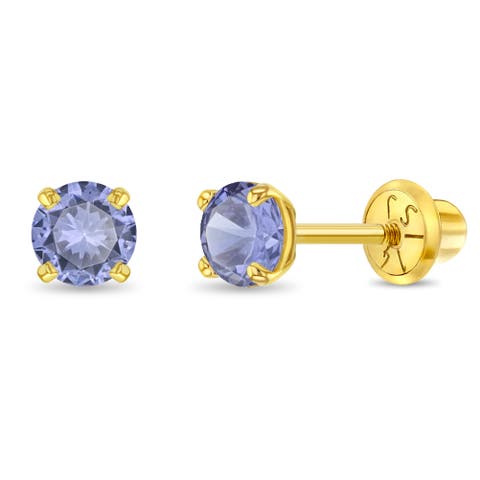 14k Pronged Simulated Birthstone Earrings