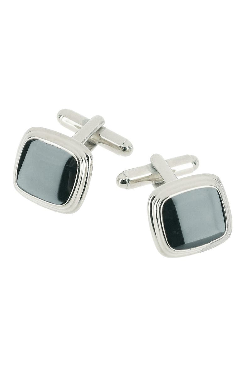 Black Onyx Cuff Links, Main, color, SILVER