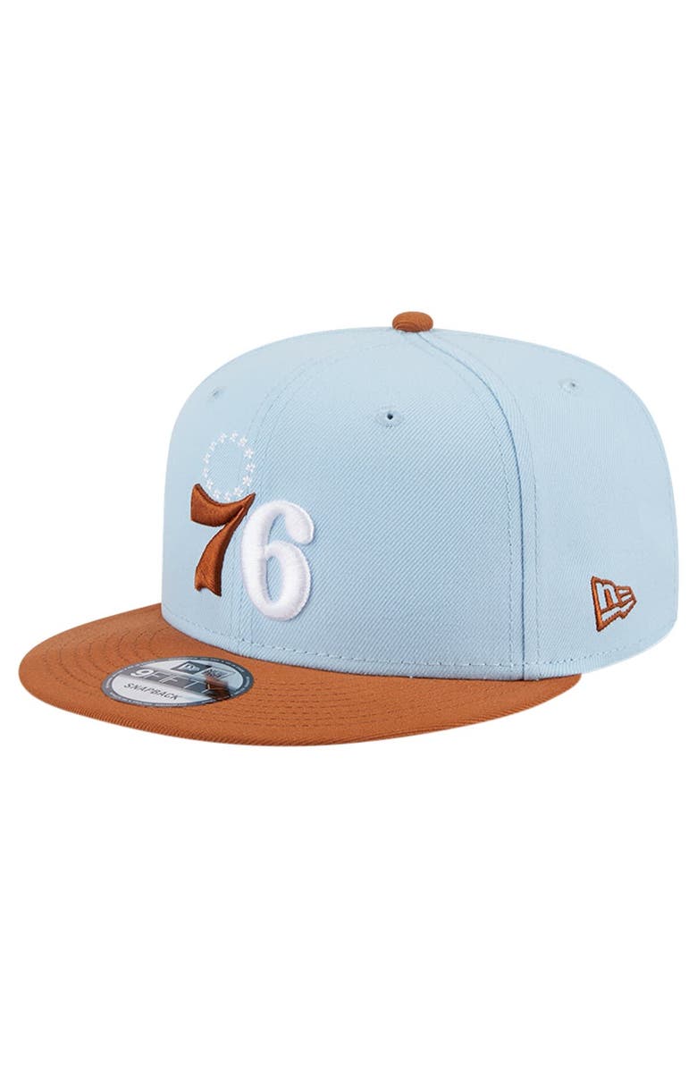New Era Men's New Era Light Blue/Brown Philadelphia 76ers 2-Tone Color Pack 9FIFTY Snapback Hat, Main, color, 