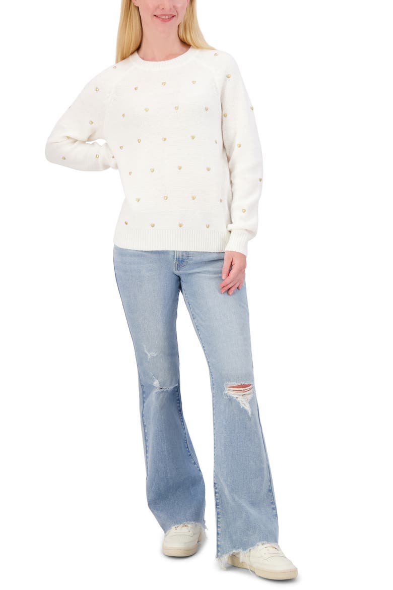 Heart Stud Crewneck Sweater, Alternate, color, MARSHMALLOW