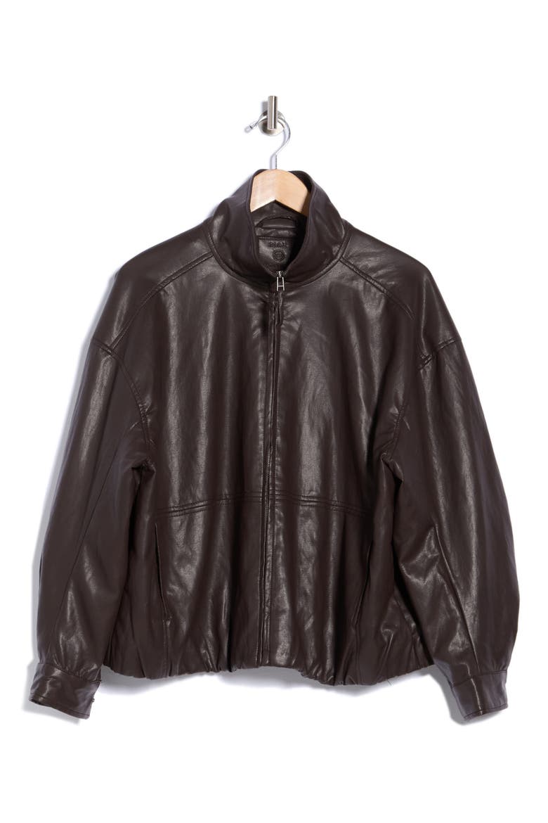 Faux Leather Bomber Jacket, Main, color, DARK BROWN
