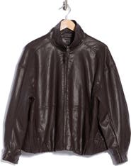 MAX STUDIO Faux Leather Bomber Jacket