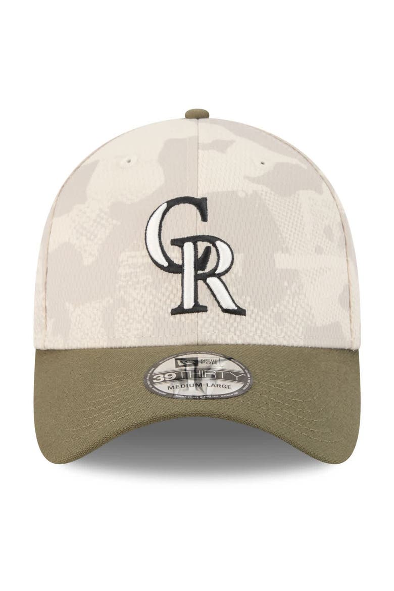 Men's New Era Light Beige/Olive Colorado Rockies 2025 Armed Forces Day 39THIRTY Flex Hat, Alternate, color, Light Beige