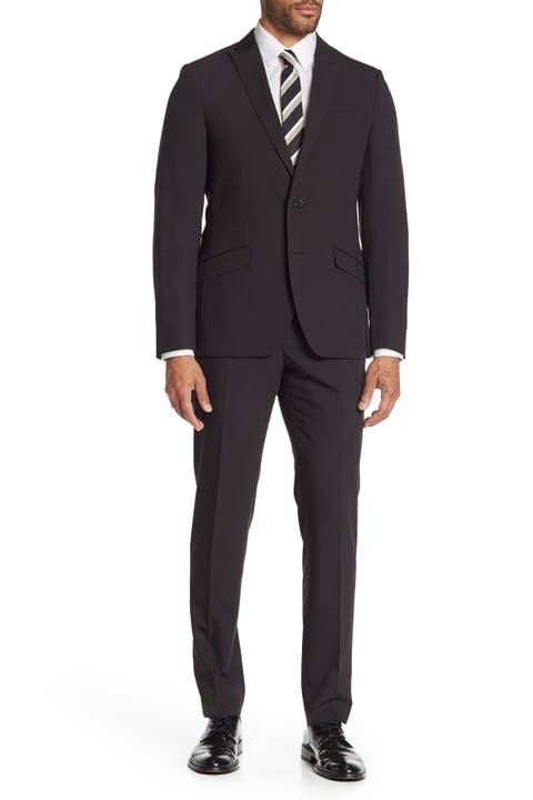 Brixton Black Solid Two Button Peak Lapel Skinny Fit Suit