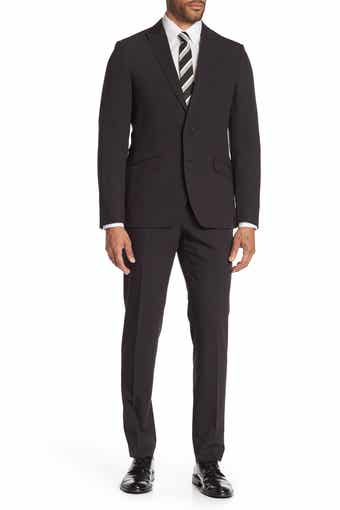 SAVILE ROW CO Brixton Black Solid Two Button Peak Lapel Skinny Fit Suit