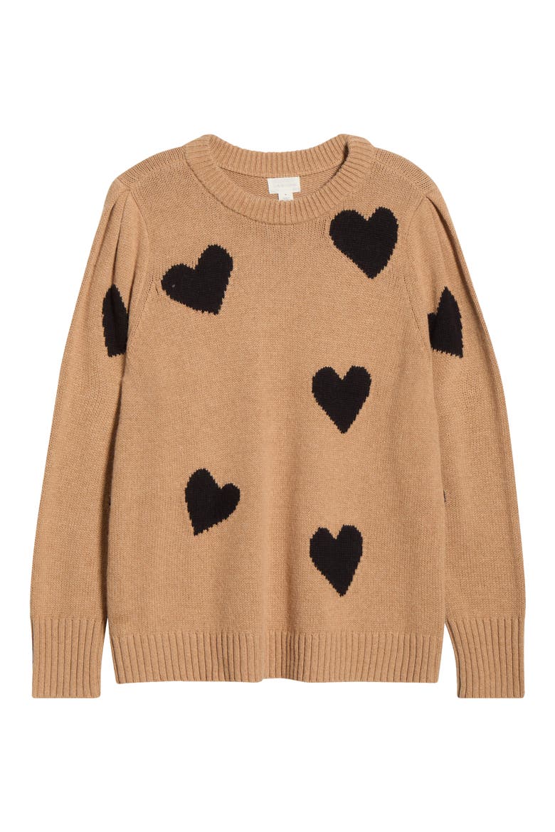 Intarsia Heart Sweater, Alternate, color, TAN CAMEL- BLACK HEART