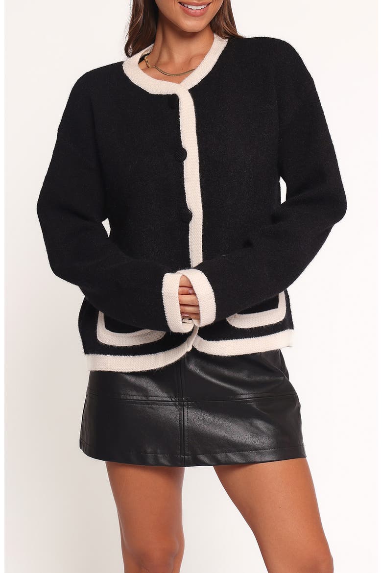 Orabelle Contrast Cardigan, Main, color, BLACK