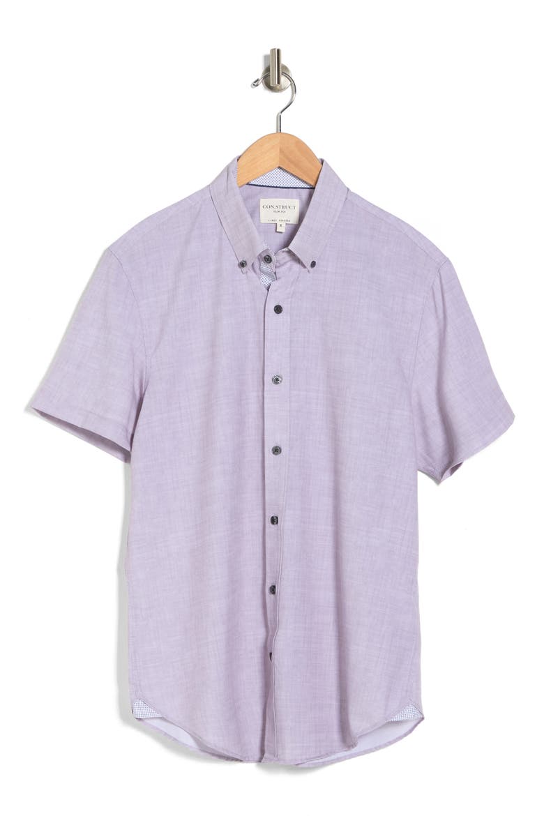 Slim Fit Four-Way Stretch Performance Chambray Short Sleeve Button-Down Shirt, Alternate, color, GREY CHAMBRAY