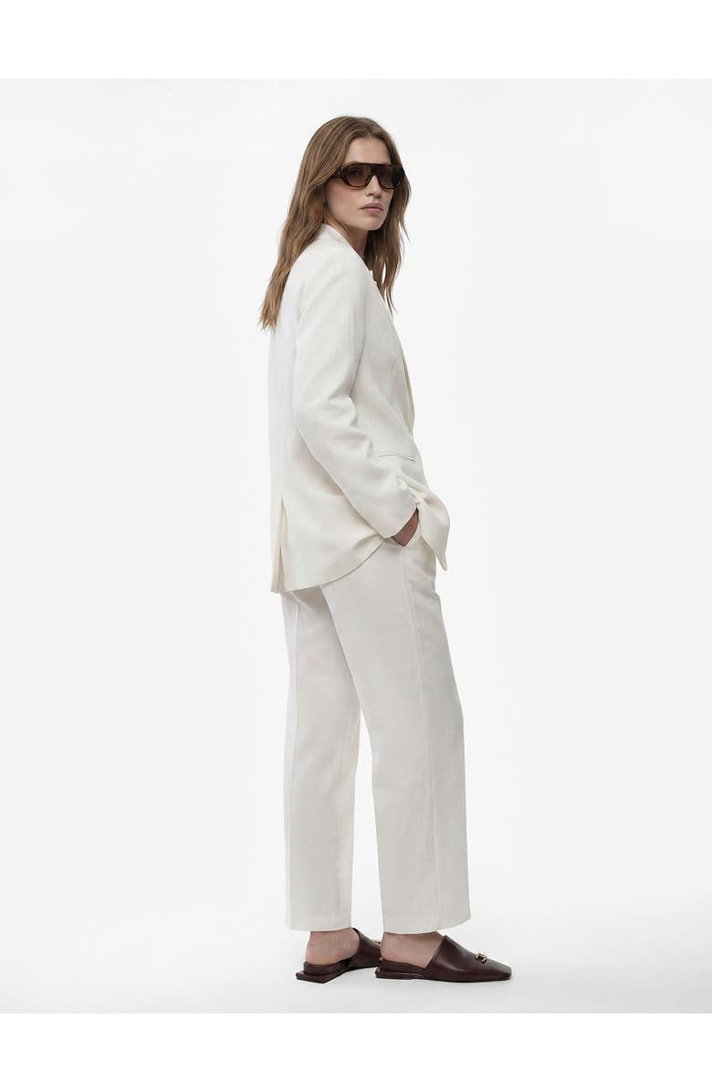 Koton Mid Rise Linen Blend Wide Leg Trousers, Alternate, color, White