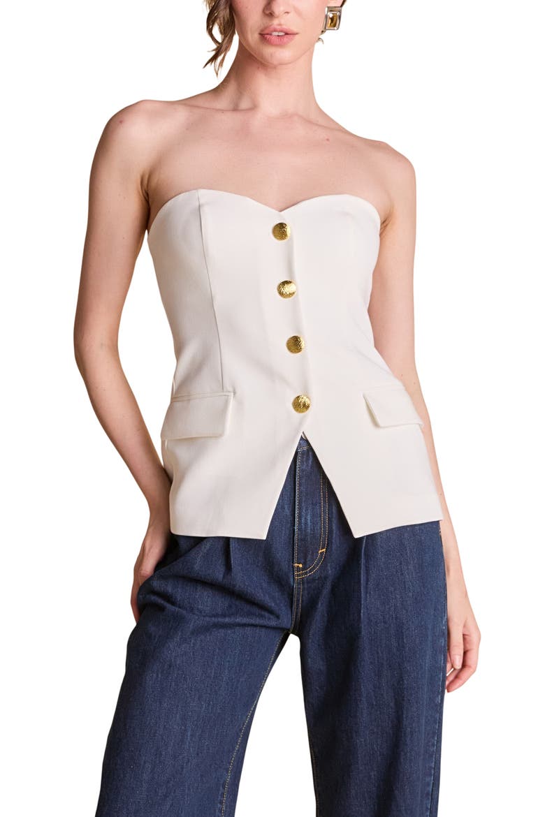 Button Strapless Top, Main, color, IVORY