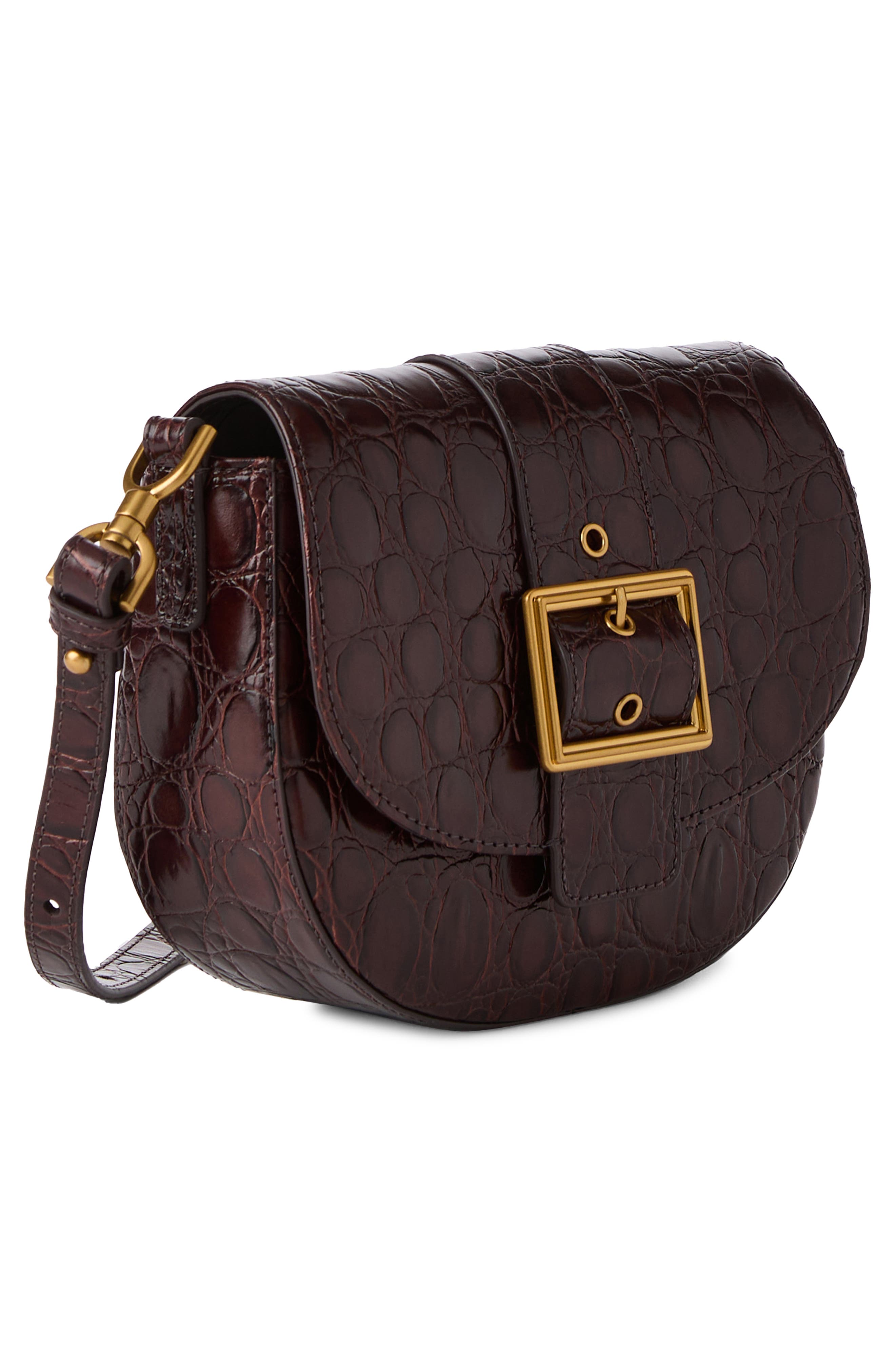 Brahmin Briar Croc Embossed Leather Saddle Bag, Alternate, color, 
