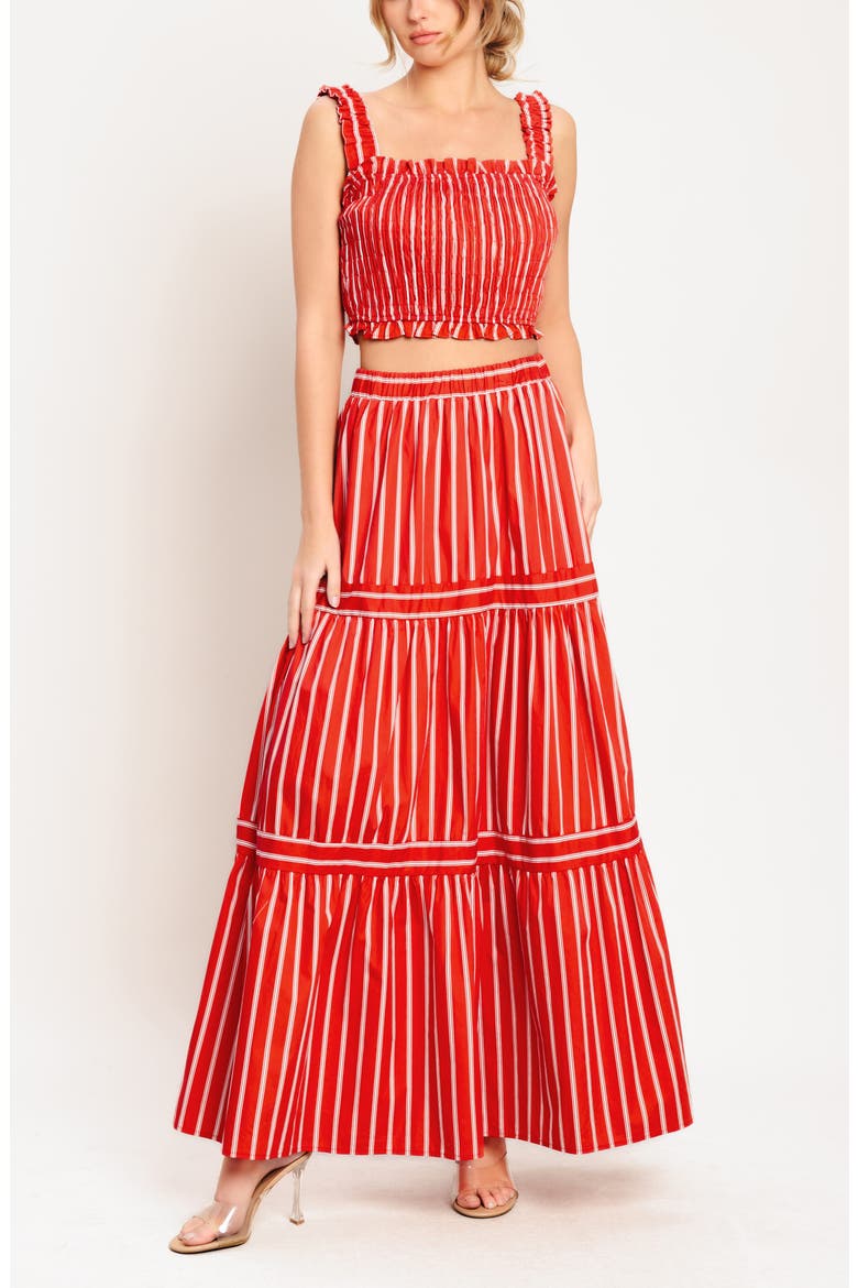 Stripe Smocked Crop Top, Alternate, color, RED/ WHITE