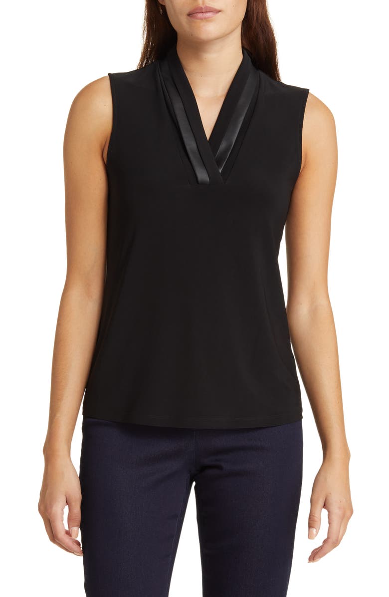 Anne Klein Triple Pleat Faux Leather Trim Top, Main, color, 