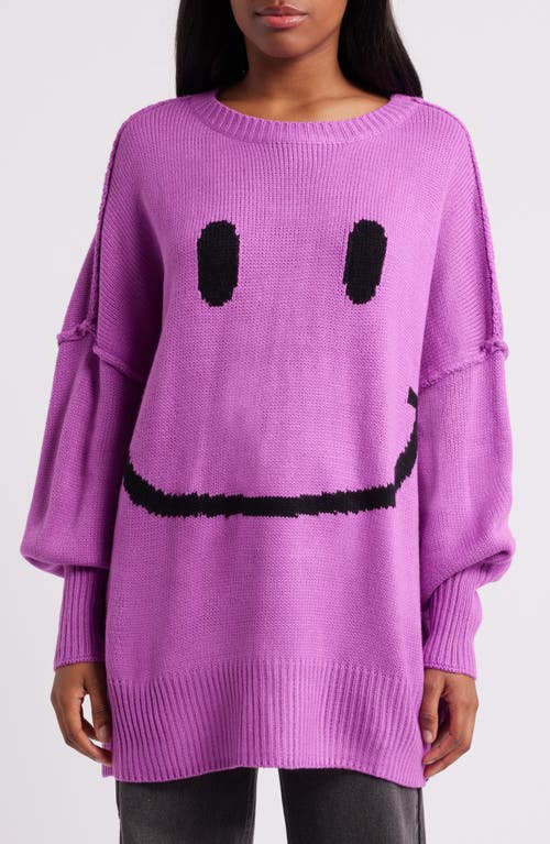 Dressed in Lala Serotonin Smiles Oversize Graphic Sweater in Orchid 