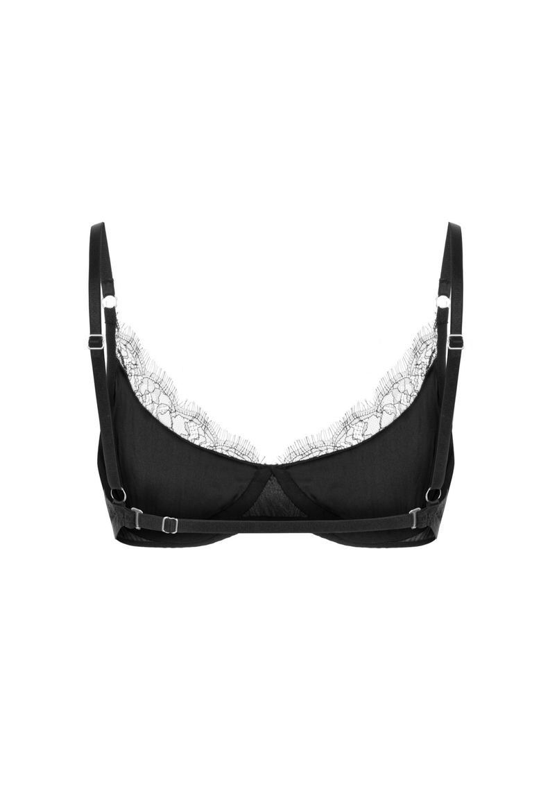 Wildy Bra - Silk & Lace Underwire Balconette Bra, Alternate, color, Black