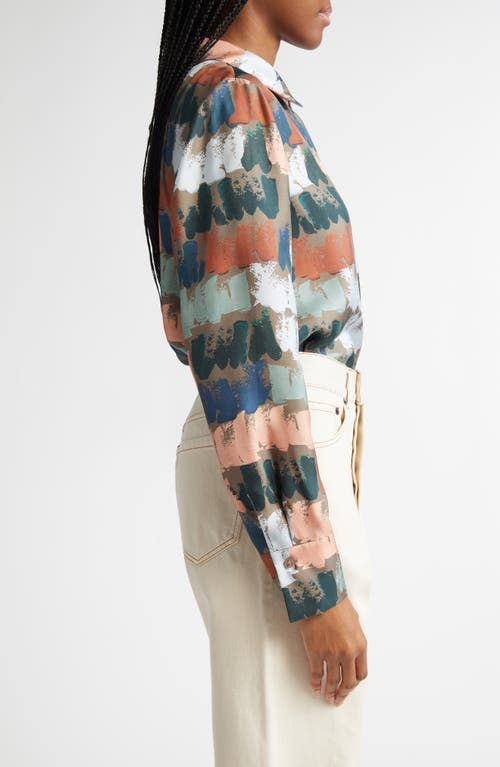 Lafayette 148 Painter's Palette Print Silk Charmeuse Oversized Shirt-concrete Multi-xl In Concrete Multi
