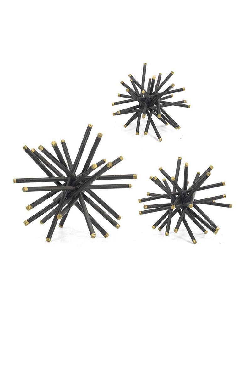 Set of 3 Black Caper Metal Accent Statues, Main, color, BLACK
