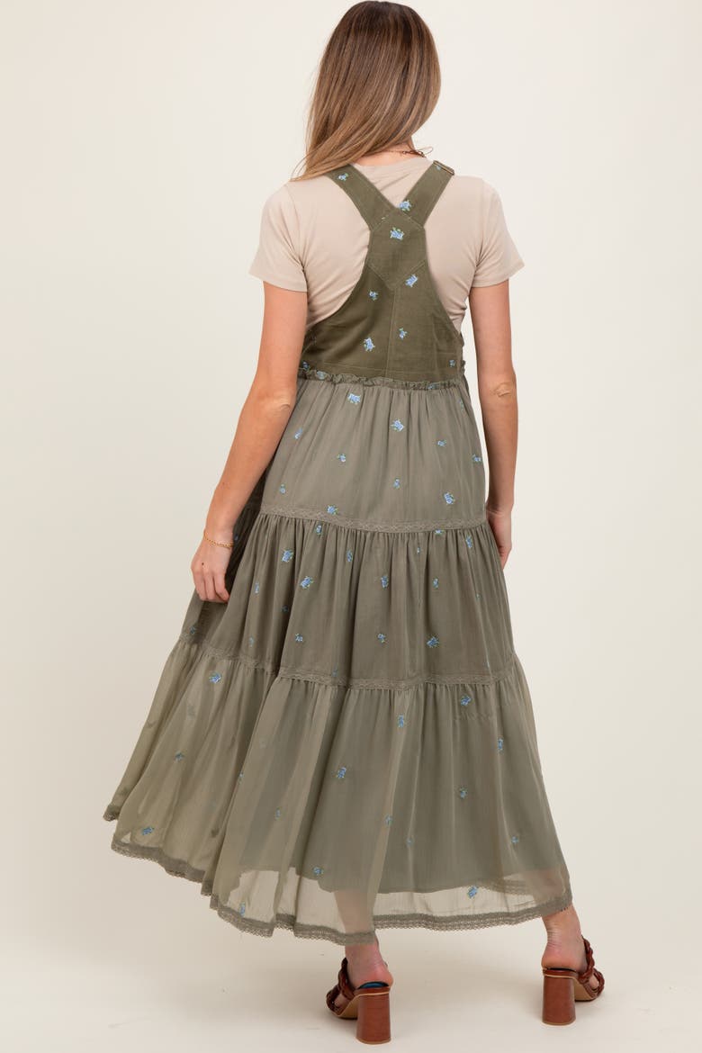 Embroidered Floral Skirtall, Alternate, color, Olive Green