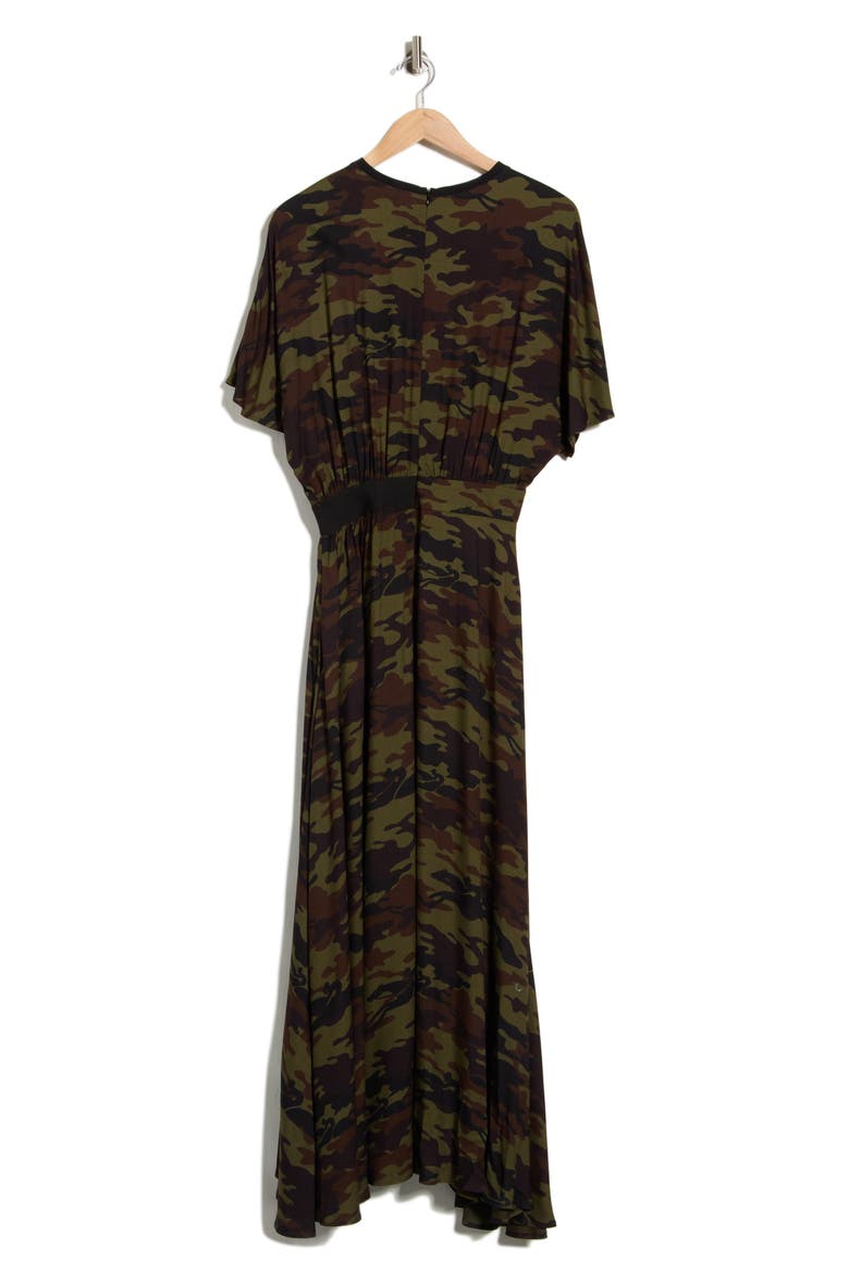 Smocked Waist Short Sleeve Long Dress, Alternate, color, KHAKI
