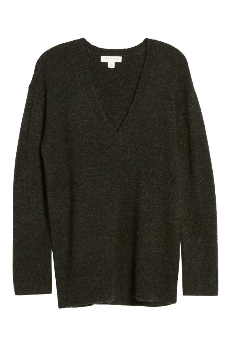 V-Neck Tunic Sweater, Alternate, color, GREY DARK CHARCOAL HEATHER