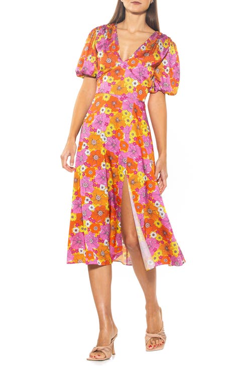 V-Neck Puff Sleeve Midi Dress