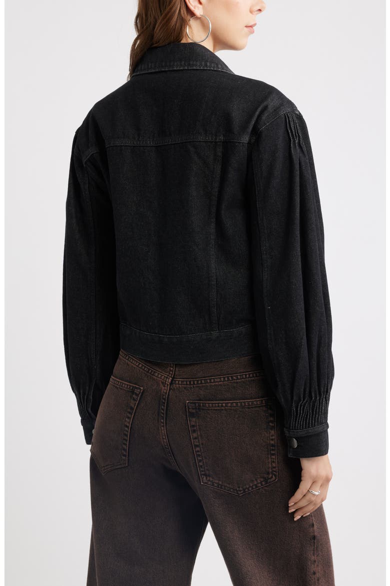 Pintucked Denim Jacket, Alternate, color, WASHED BLACK