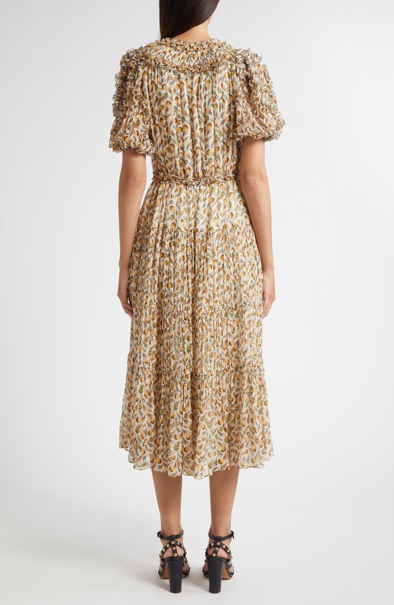 Ulla Johnson Nan Ruffle Puff Sleeve Silk Midi Dress, Alternate, color, Swan