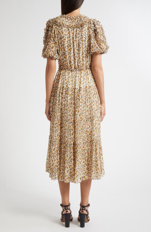 Ulla Johnson Nan Ruffle Puff Sleeve Silk Midi Dress In Brown